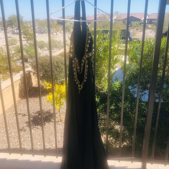 PROM READY FABULOUS BEJEWELED HALTER NECK LOW BACK SATIN GOWN W/Matching Jacket - Picture 6 of 14